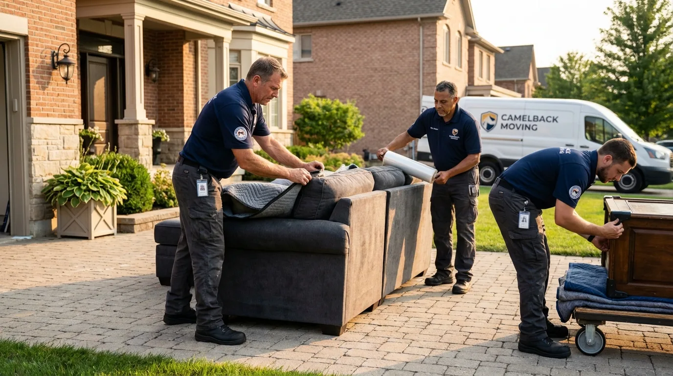 Large estate moving crew wrapping furniture in Centerburg, OH