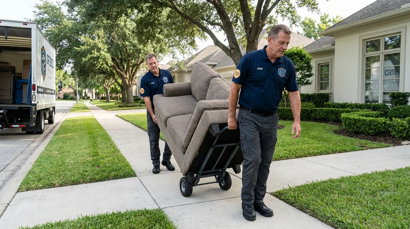 Local residential moving crew loading furniture in Centerburg, OH